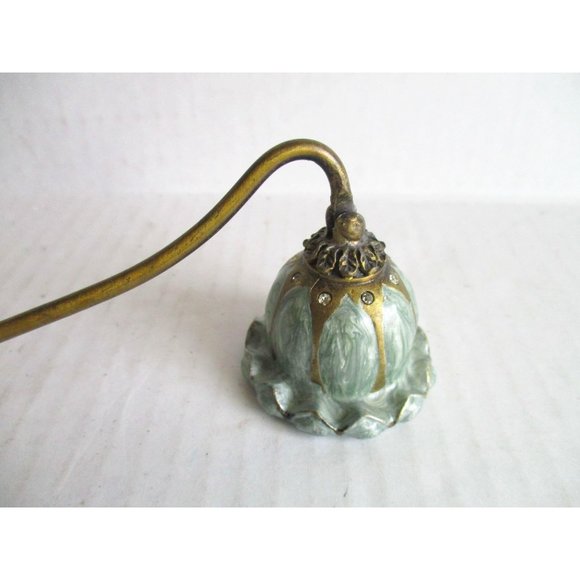 *Elegant Candle Snuffer Brass Handle Sea Green Enamel with Rhinestone Ac… - Picture 3 of 5